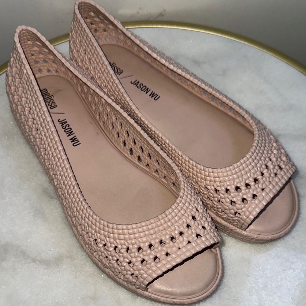 Jason Wu Melissa Woven Jelly Peep Toe Flats - Blush Pink size 10